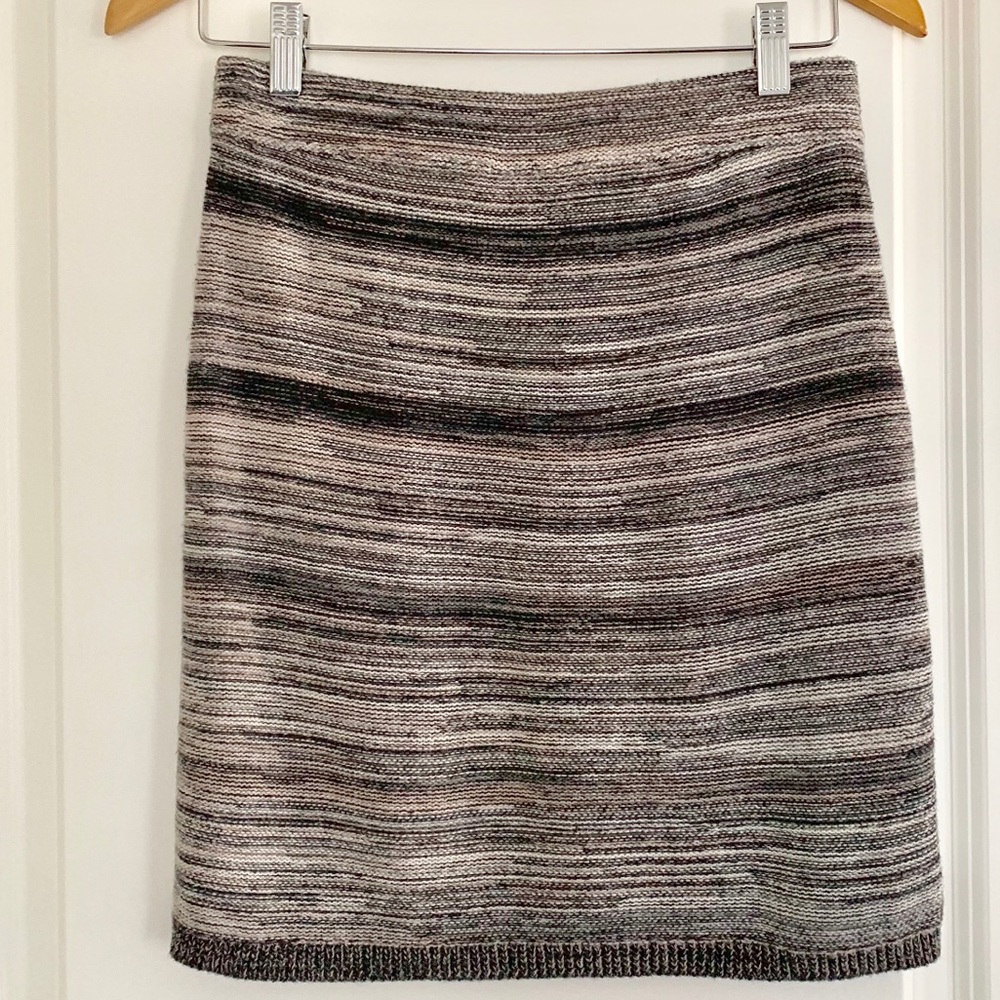 LOFT Skirt Woven Knit Striped Fall Winter Gray SP Small Petite Career Short Mini